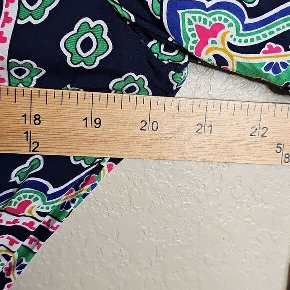 Crown & Ivy Tile Patterned Blue and Green Long Sleeve Blouson Peasant Dress - Picture 8 of 8